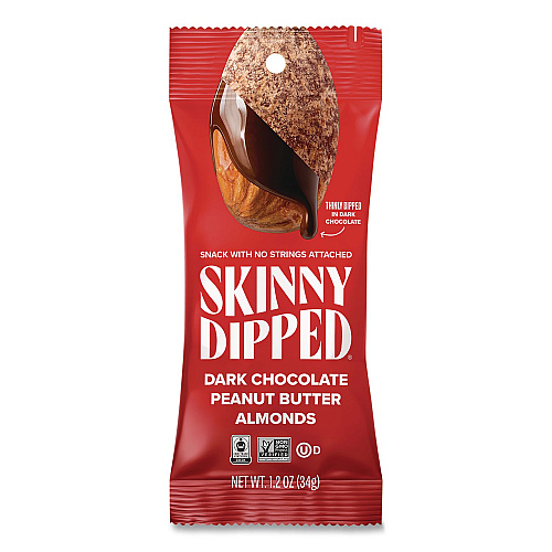 SkinnyDipped Dark Chocolate Peanut Butter Almonds, 1.2 oz Pouch, 10/Box (EDT08380)