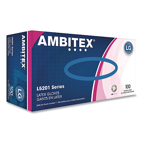 AMBITEX L5201 Series Powder-Free Latex Gloves, Large, 4 mil Thick, 9" Long, Cream, 100/Box, 10 Boxes/Carton (LLG5201CT)