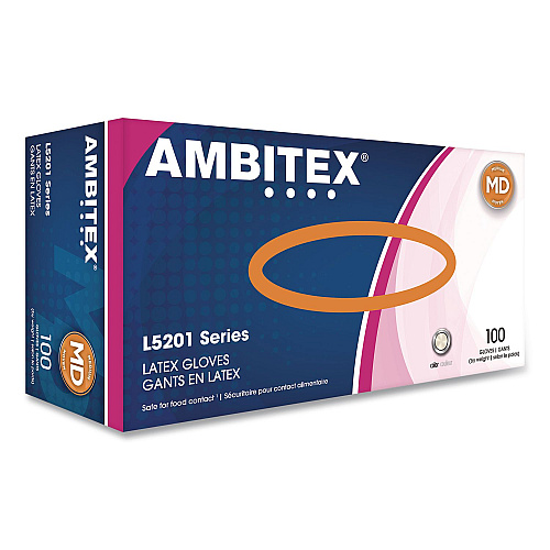 AMBITEX L5201 Series Powder-Free Latex Gloves, Medium, 4 mil Thick, 9" Long, Cream, 100/Box, 10 Boxes/Carton (LMD5201CT)