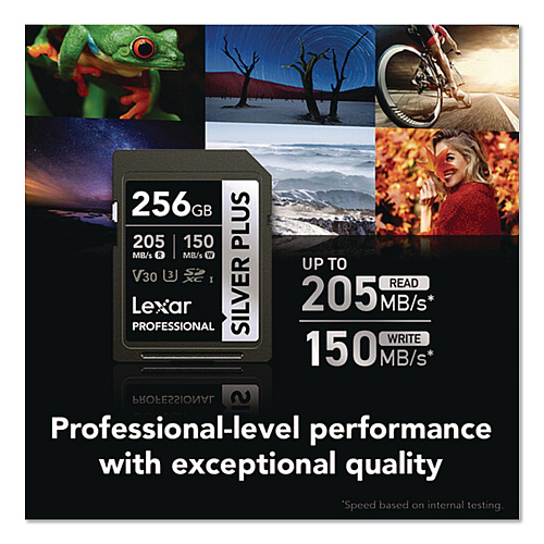 Lexar Professional SILVER Series SDXC Memory Card, 205MB/s Read Speeds and 150MB/s Write Speeds, UHS-I V30 U1 Class 10, 256 GB (LSDSIPL256GB)