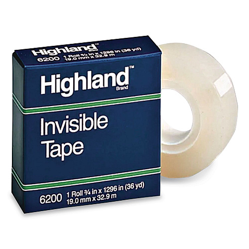 Highland Invisible Permanent Mending Tape, 1" Core, 0.75" x 36 yds, Clear, 144 Rolls/Carton (6200341296CT)
