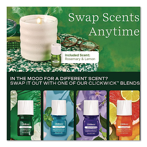 Lifelines Aromatherapy Essential Oil Flameless Candle Diffuser, Rosemary and Lemon Essential Oil, 5.5 x 5.5 x 5.5, Ivory (111617)