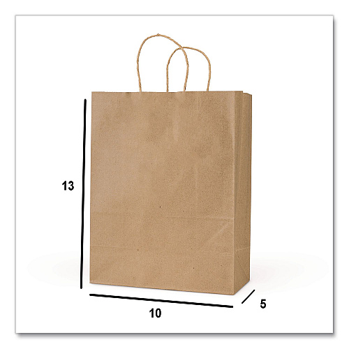Inteplast Group Get Reddi Paper Bags, Pixie Size, 60# Basis Weight, Twisted Rope Handles, 10" x 5" x 13", Brown, 250/Carton (KRFTW10513)