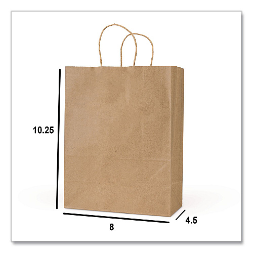 Inteplast Group Get Reddi Paper Bags, Pulse Size, 60# Basis Weight, Twisted Rope Handles, 8 x 4.5 x 10.25, Brown, 250/Carton (KRFTW8410)