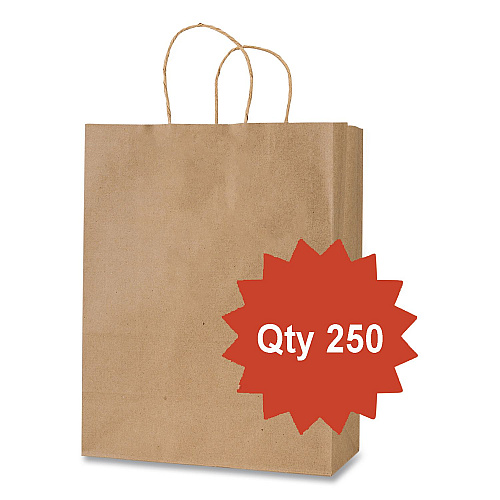 Inteplast Group Get Reddi Paper Bags, Mercado Size, 65# Basis Weight, Twisted Rope Handles, 13 x 7 x 17, Brown, 250/Carton (KRFTW13717)
