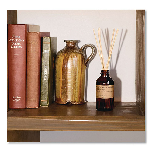 P.F. Candle Co. Reed Diffuser, Teakwood and Tobacco, 3.5 oz, 4.25" Bottle, 9" Reeds, Amber (RD4)