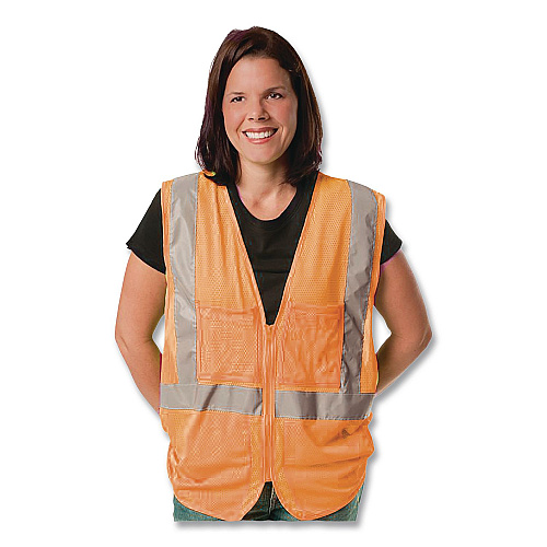 PIP ANSI Class 2 Hook and Loop Safety Vest, Polyester Mesh, Medium, Hi-Viz Orange (302MVGORM)