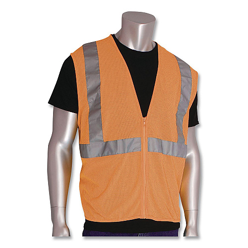 PIP ANSI Class 2 Hook and Loop Safety Vest, Polyester Mesh, Medium, Hi-Viz Orange (302MVGORM)