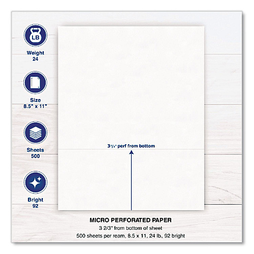 Printworks Professional Perforated Paper, 92 Bright, Perforated 3.67 from Bottom, 24 lb Bond Weight, 8.5 x 11, White, 500 Sheets/Ream, 5 Reams/Carton (04126)