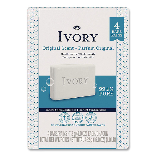 Ivory Bar Soap, Original Scent, 4 oz, 4/Pack, 18 Packs/Carton (22303)