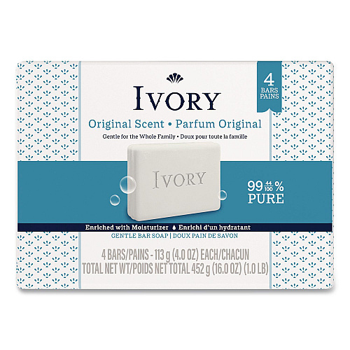 Ivory Bar Soap, Original Scent, 4 oz, 4/Pack, 18 Packs/Carton (22303)