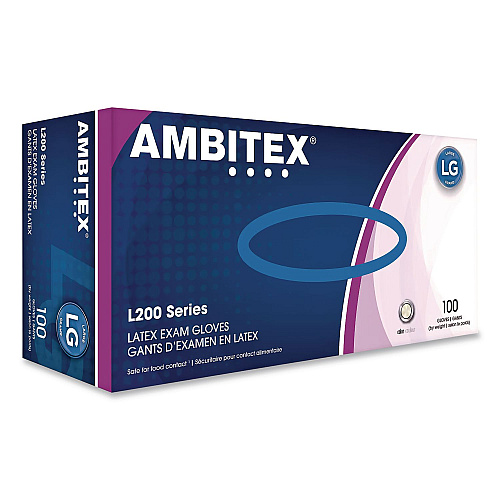 AMBITEX L200 Series Powder-Free Latex Gloves, Large, 5 mil Thick, 9" Long, Cream, 100/Box, 10 Boxes/Carton (LLG200CT)