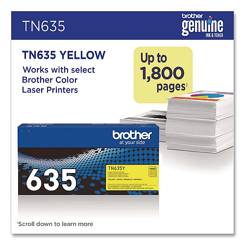 Brother TN635 Toner, 1,800 Page-Yield, Yellow (TN635Y)