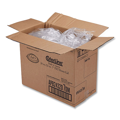 WNA CaterLine Pack 'n Serv Dome Lid, 7" dia x 1.5" h, Clear, Plastic, 50/Pack, 2 Packs/Carton (APB2432D7DM)