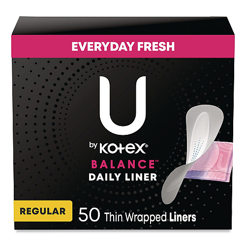 Kotex Balance Daily Wrapped Panty Liners, Light Absorbency, 50/Pack, 8 Packs/Carton (42489)