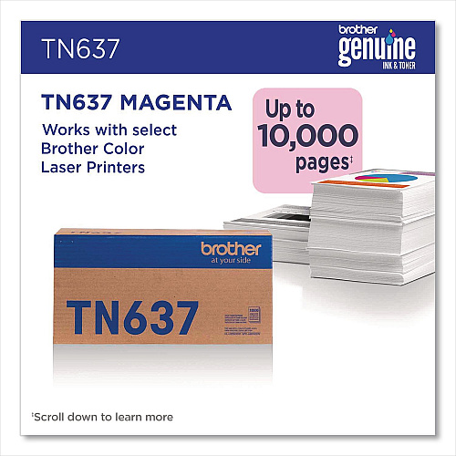 Brother TN637 Ultra High-Yield Toner, 10,000 Page-Yield, Magenta (TN637M)
