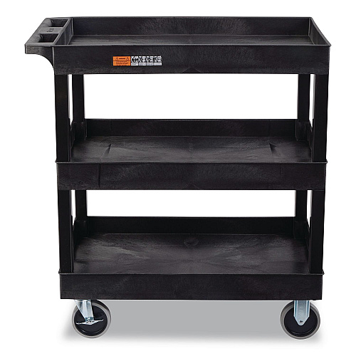 Luxor TUFFY XL Three-Shelf Heavy-Duty Multipurpose Utility Cart, Plastic, 375 lb Capacity, 35.25" x 18" x 37.25", Black (EC111HDB)