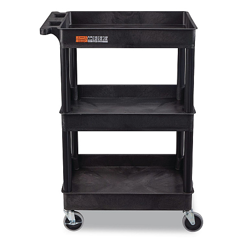 Luxor ENDURA Three-Shelf Utility Cart, Plastic, 300 lb Capacity, 26.5" x 18.5" x 39.25", Black (STC111B)