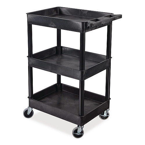 Luxor ENDURA Three-Shelf Utility Cart, Plastic, 300 lb Capacity, 26.5" x 18.5" x 39.25", Black (STC111B)