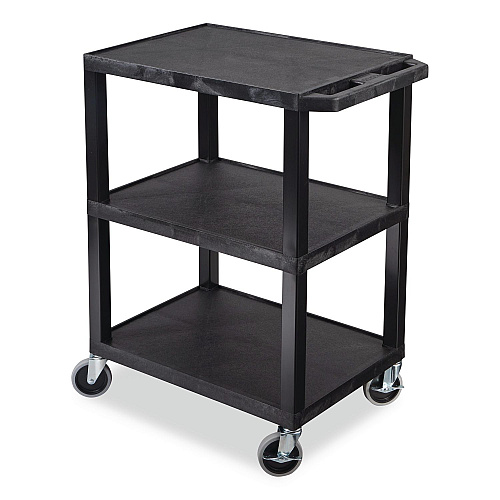 Luxor TUFFY Three-Shelf Multipurpose Utility Cart, Plastic, 300 lb Capacity, 26.5" x 18.5" x 34", Black (WT34S)