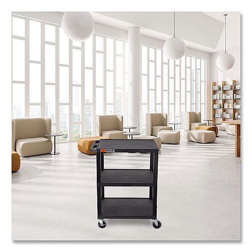 Luxor TUFFY Three-Shelf Multipurpose Utility Cart, Plastic, 300 lb Capacity, 26.5" x 18.5" x 34", Black (WT34S)