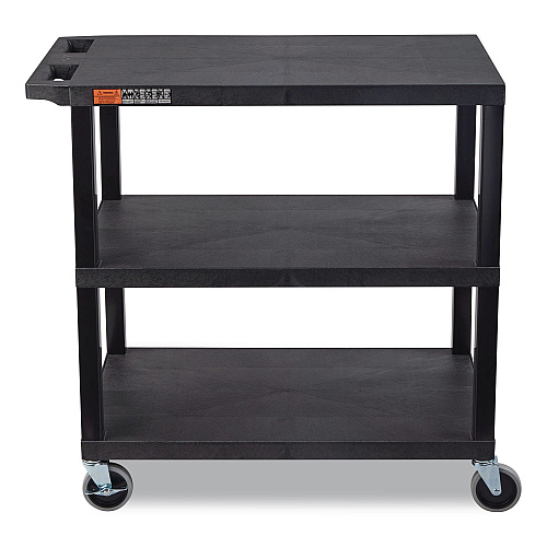Luxor TUFFY XL Three-Shelf Multipurpose Utility Cart, Plastic, 300 lb Capacity, 35.25" x 18" x 34.5", Black (EC222B)