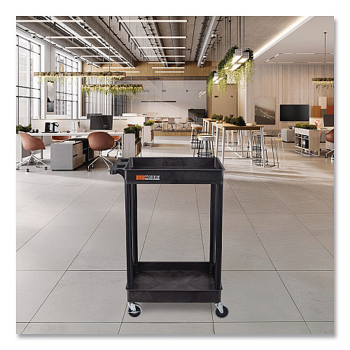Luxor ENDURA Two-Shelf Utility Cart, Plastic, 300 lb Capacity, 26.5" x 18.5" x 37.5", Black (STC11B)