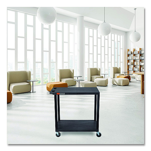 Luxor TUFFY XL Two-Shelf Multipurpose Utility Cart, Plastic, 400 lb Capacity, 35.25" x 18" x 33, Black (EC22B)