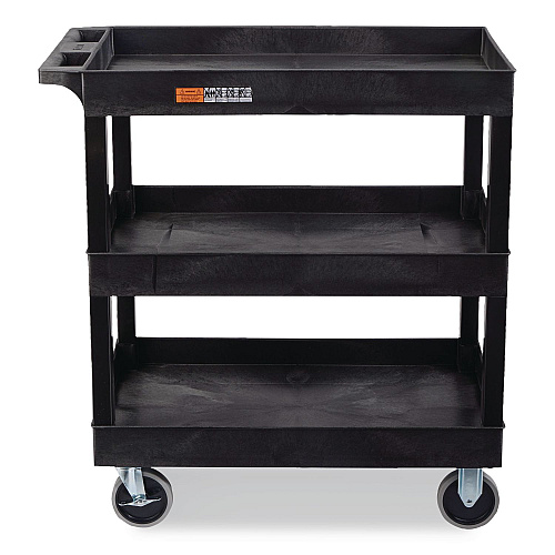 Luxor TUFFY XL Three-Shelf Heavy-Duty Multipurpose Utility Cart, Plastic, 375 lb Capacity, 35.25" x 18" x 37.25", Black (EC111HDB)