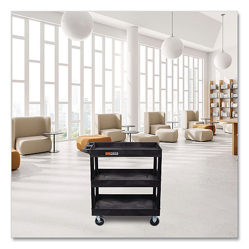 Luxor TUFFY XL Three-Shelf Heavy-Duty Multipurpose Utility Cart, Plastic, 375 lb Capacity, 35.25" x 18" x 37.25", Black (EC111HDB)