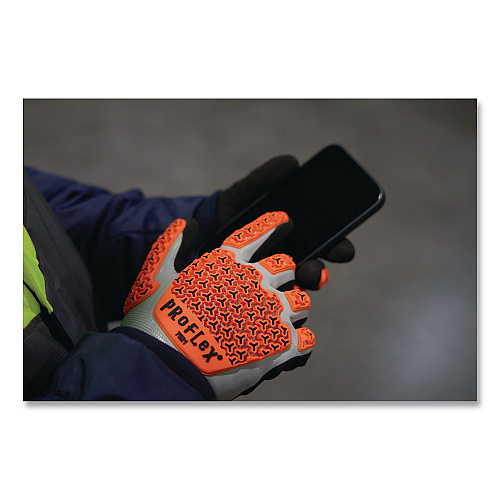 ergodyne ProFlex 7521 Thermal Coated Impact-Resistant Gloves, EN388:2131X, 7.5" Long, 3X-Large (12), Gray/Black/Orange, Pair (17647)