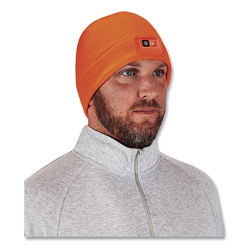 ergodyne N-Ferno 6801 Winter Skull Cap with LED Rechargeable Light, Fleece, One Size Fits Most, Orange (16791)