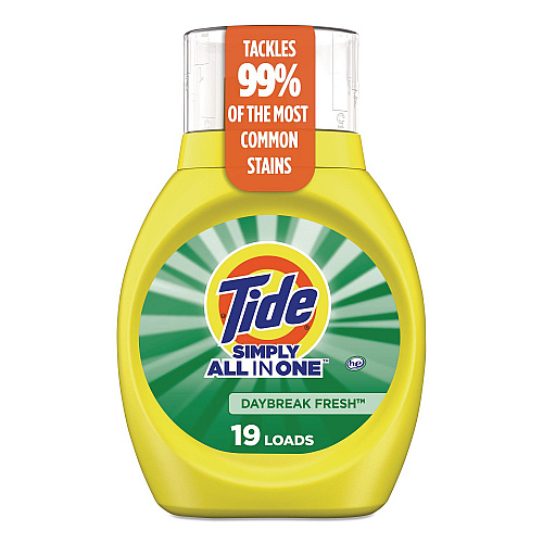 Tide Simply All-In-One Liquid Laundry Detergent, Daybreak Fresh Scent, 25 oz Bottle, 6/Carton (90391)