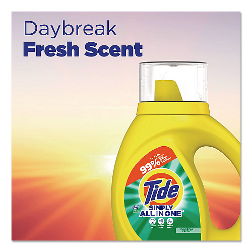 Tide Simply All-In-One Liquid Laundry Detergent, Daybreak Fresh Scent, 25 oz Bottle, 6/Carton (90391)