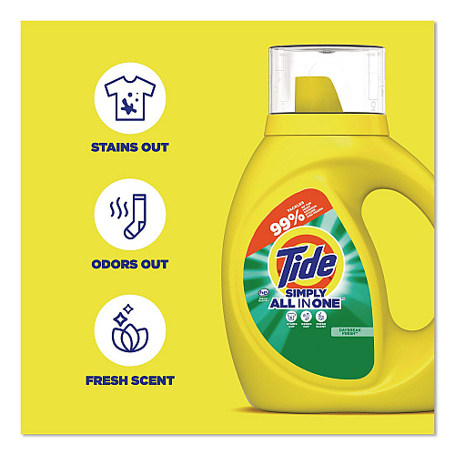 Tide Simply All-In-One Liquid Laundry Detergent, Daybreak Fresh Scent, 25 oz Bottle, 6/Carton (90391)
