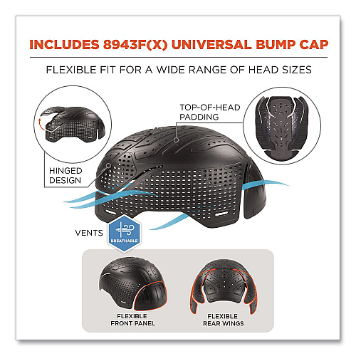 ergodyne N-Ferno 6808ZI Zippered Winter Beanie Hat with Bump Cap, One Size Fits Most, Black (16911)