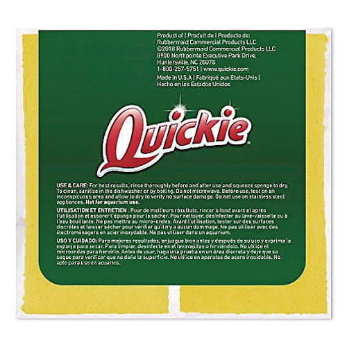 Quickie Heavy-Duty Scrubber Sponge, 4 x 2.5, 1" Thick, Yellow/Green, 6/Pack (2052220)