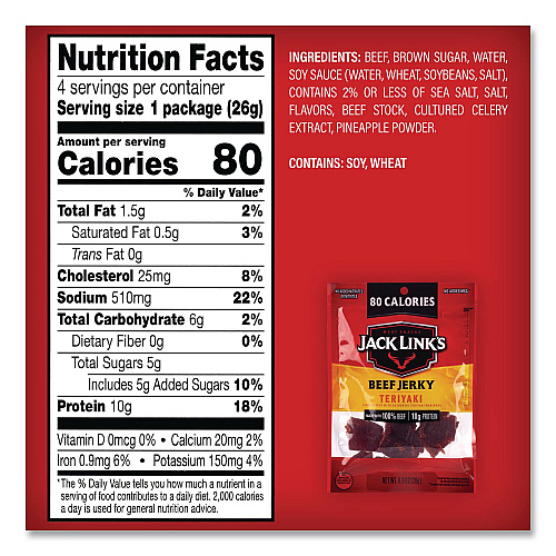 Jack Links Beef Jerky Variety Pack, Original/Teriyaki, 8.1 oz Bag, 9/Carton (22002688)