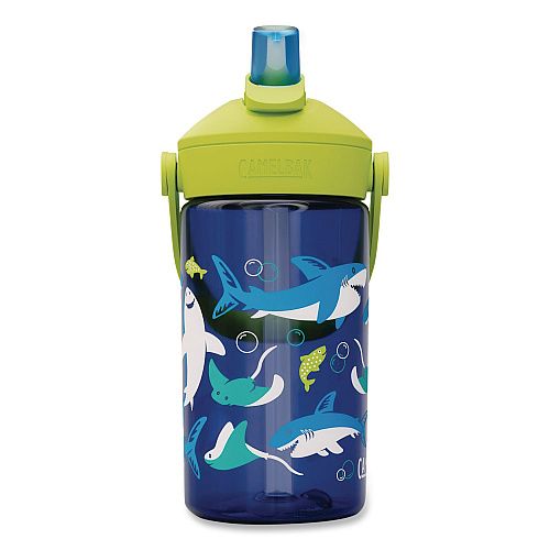 CamelBak Thrive FlipStraw Plastic Water Bottle, 14 oz, Sharks and Rays Design, Blue/Yellow (2860403041)