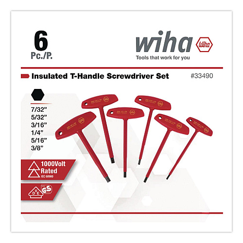 Wiha 6-Piece Insulated T-Handle Inch Hex Screwdriver Set (33490)