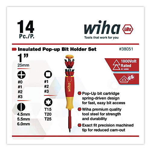 Wiha 14-Piece Insulated Pop-Up Bit Holder Set (38050)