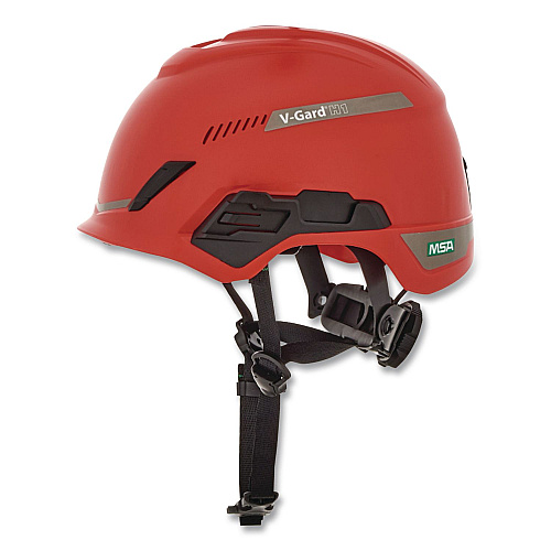 MSA V-Gard H1 Safety Helmet, Vented, Brimless, Fas-Trac III Pivot Ratchet Suspension, One Size Fits Most (6.5 to 8), Red (10194784)