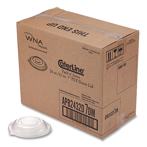 WNA CaterLine Pack 'n Serv Dome Lid, 7" dia x 1.5" h, Clear, Plastic, 50/Pack, 2 Packs/Carton (APB2432D7DM)