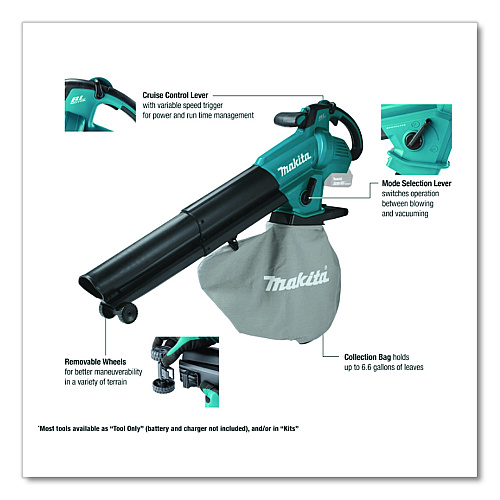 Makita 18V LXT BL Li-Ion 6.6 gal Cordless Blower/Vacuum/Mulcher (Tool Only) (XBU07Z)