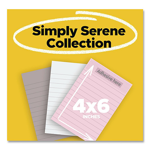 Post-it Pads in Simply Serene Colors, Note Ruled, 4 x 6, Assorted Colors, 90 Sheets/Pad, 3 Pads/Pack (7100383567)