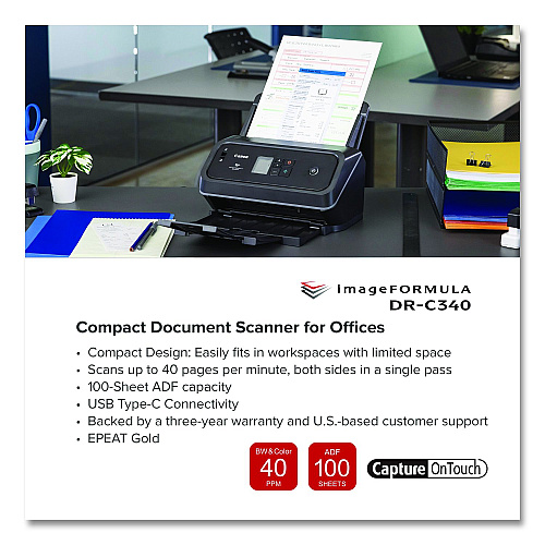 Canon imageFORMULA DR-C340, 600 dpi Optical Resolution, 100-Sheet Duplex Auto Document Feeder (7291C002)