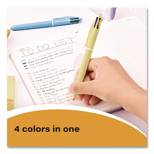 BIC 4-Color Multi-Color Ballpoint Pen, Retractable, Medium 1 mm, Black/Blue/Green/Red Ink, Assorted Pastel Barrel Colors, 12/Box (MMA11AST)
