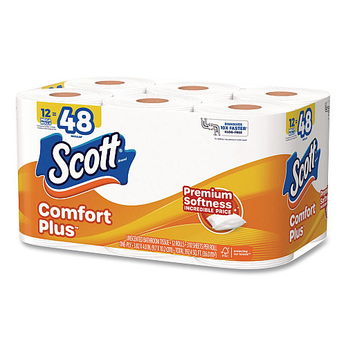 Scott ComfortPlus Toilet Paper Mega Rolls, Septic Safe, 1-Ply, White, 310 Sheets, 12 Mega Rolls/Carton (57098)