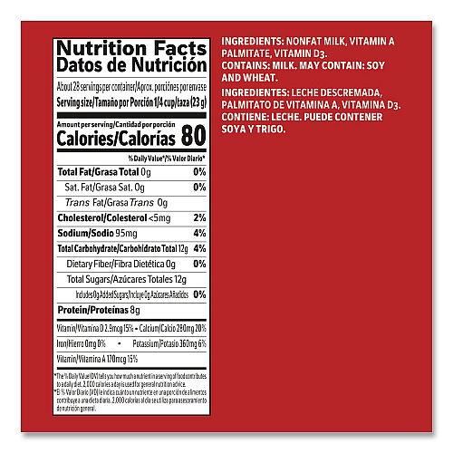 Carnation Instant Nonfat Dry Milk, Unsweetened, 8.5 lb Canister, 6/Carton (73249)