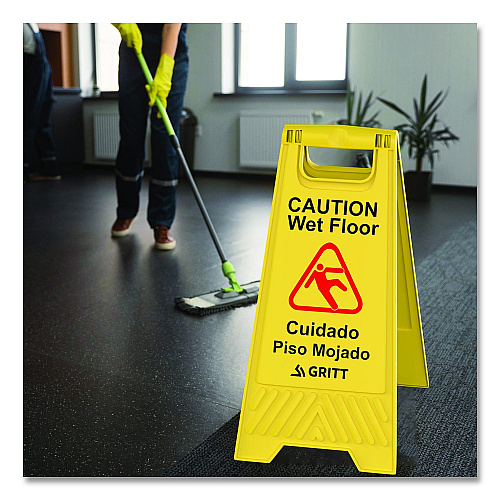 Gritt Commercial Caution Wet Floor Sign, 11.8 x 12 x 24, Yellow, 3/Pack (GRI184YEL3PK)